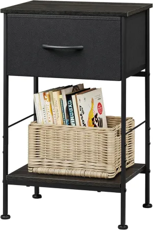 WLIVE Black Nightstand, Bedside Table with Fabric Storage Drawer, Open Wood Shelf, Night Stand for Bedroom Furniture, End Table for Dorm, Entryway, 25.03" Height