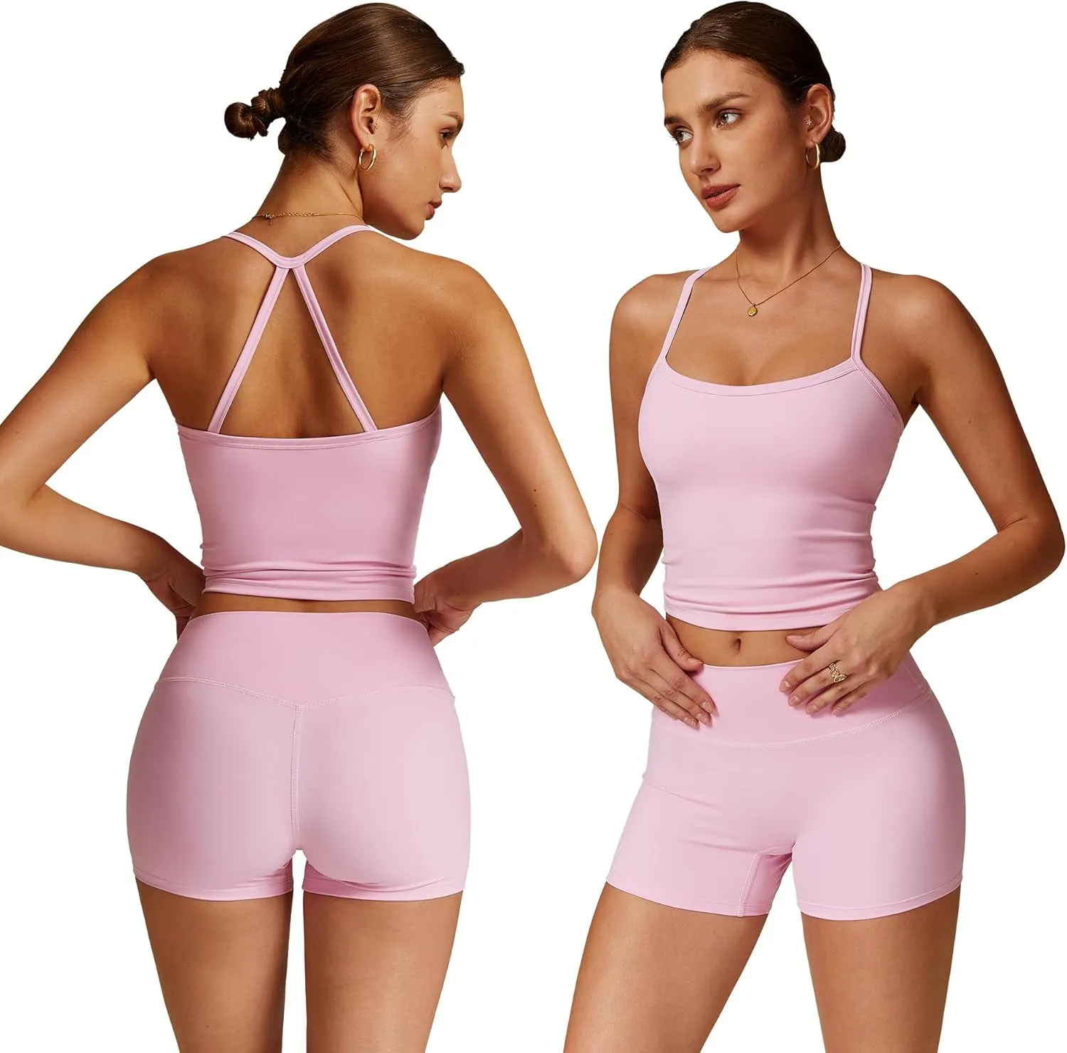 Women 2 Piece Workout Sets (2025 NEW) Yoga Outfit Open Back Tank Top High Waisted Shorts Gym Sets Tracksuits