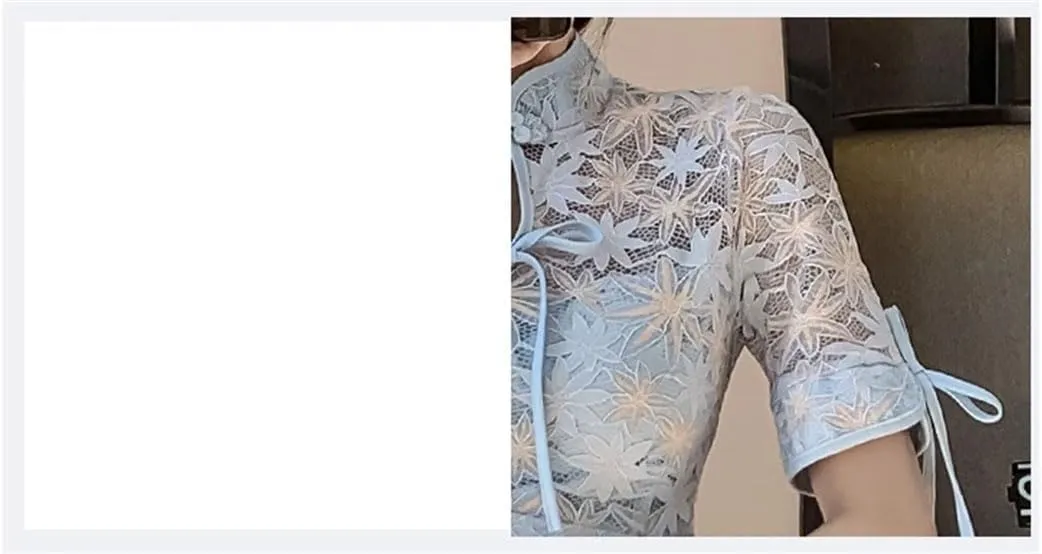 Women Chinese Qipao Improves Retro Dress And Shorts Two Piece Set