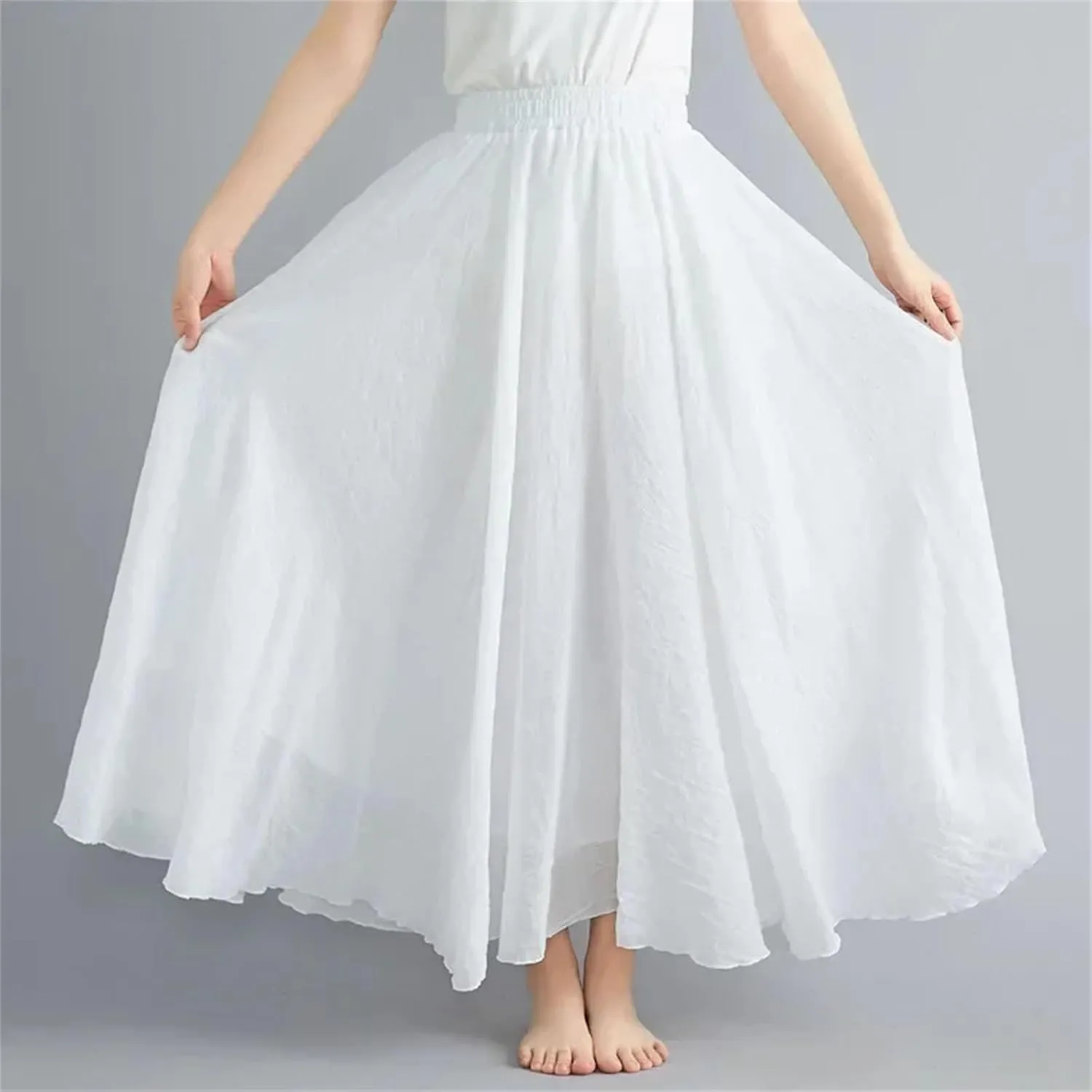 Women Fashion Cotton Linen Clothes Skirts Maxi Elegant Beach Saia Ropa Casual Vestido Long Skirt