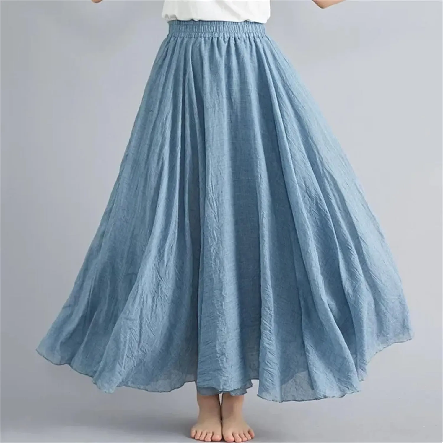 Women Fashion Cotton Linen Clothes Skirts Maxi Elegant Beach Saia Ropa Casual Vestido Long Skirt