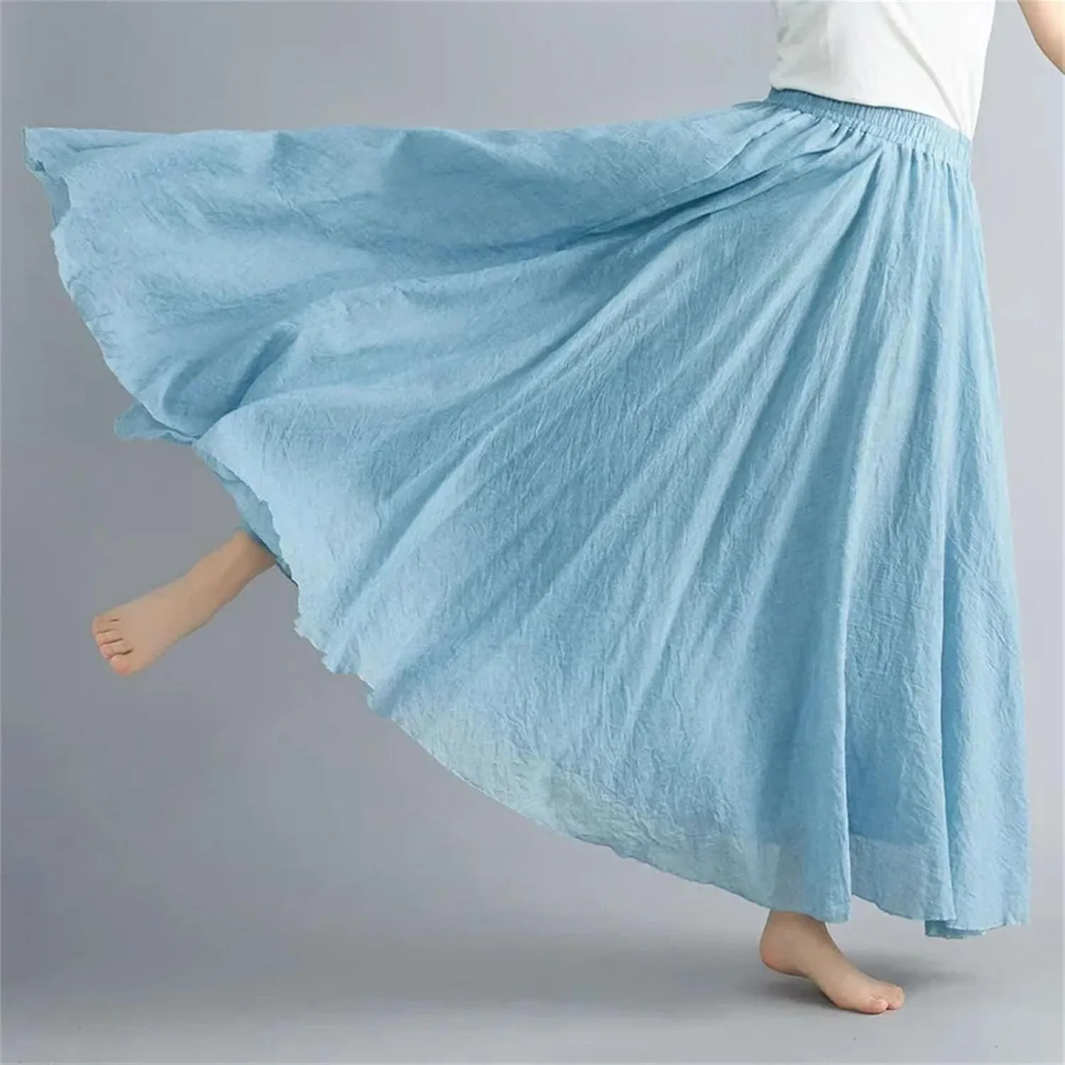 Women Fashion Cotton Linen Clothes Skirts Maxi Elegant Beach Saia Ropa Casual Vestido Long Skirt