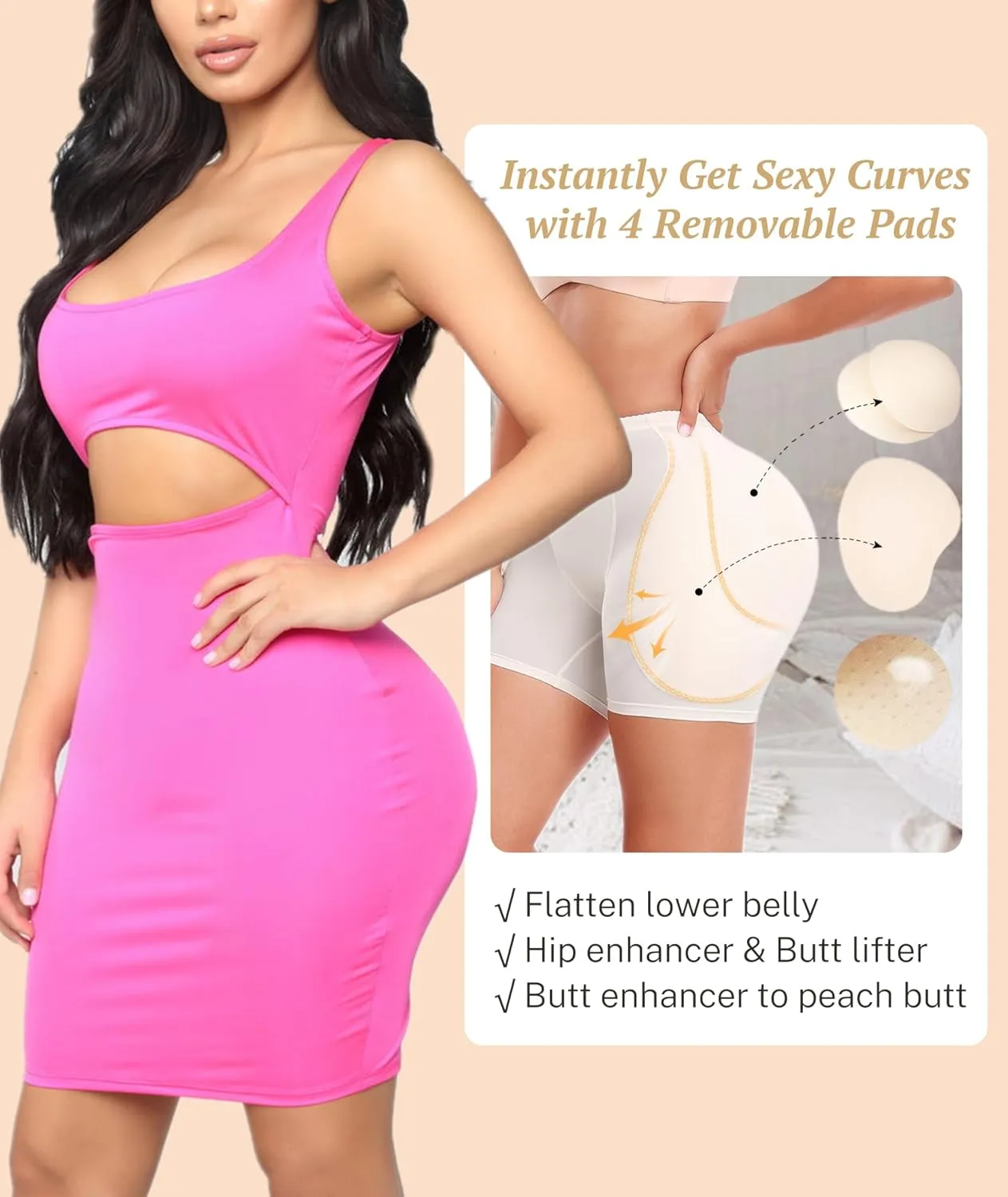 Women Hip Padded Shapewear Booty Lifter Butt Enhancer Removable 4 Thicker Pads Control Panty for Bigger Butt