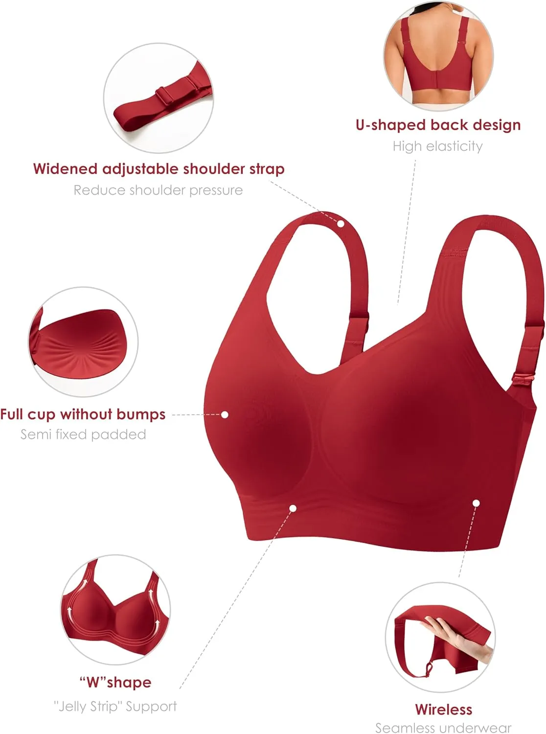 Women Wirefree Bras for Women Full Coverage No Underwire Everyday Bras Comfortable Wireless Padded Bras