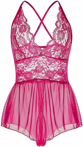 Women Lingerie Sheer Lace Mini Babydoll Teddy Sexy Bodysuit Backless Sleepwear
