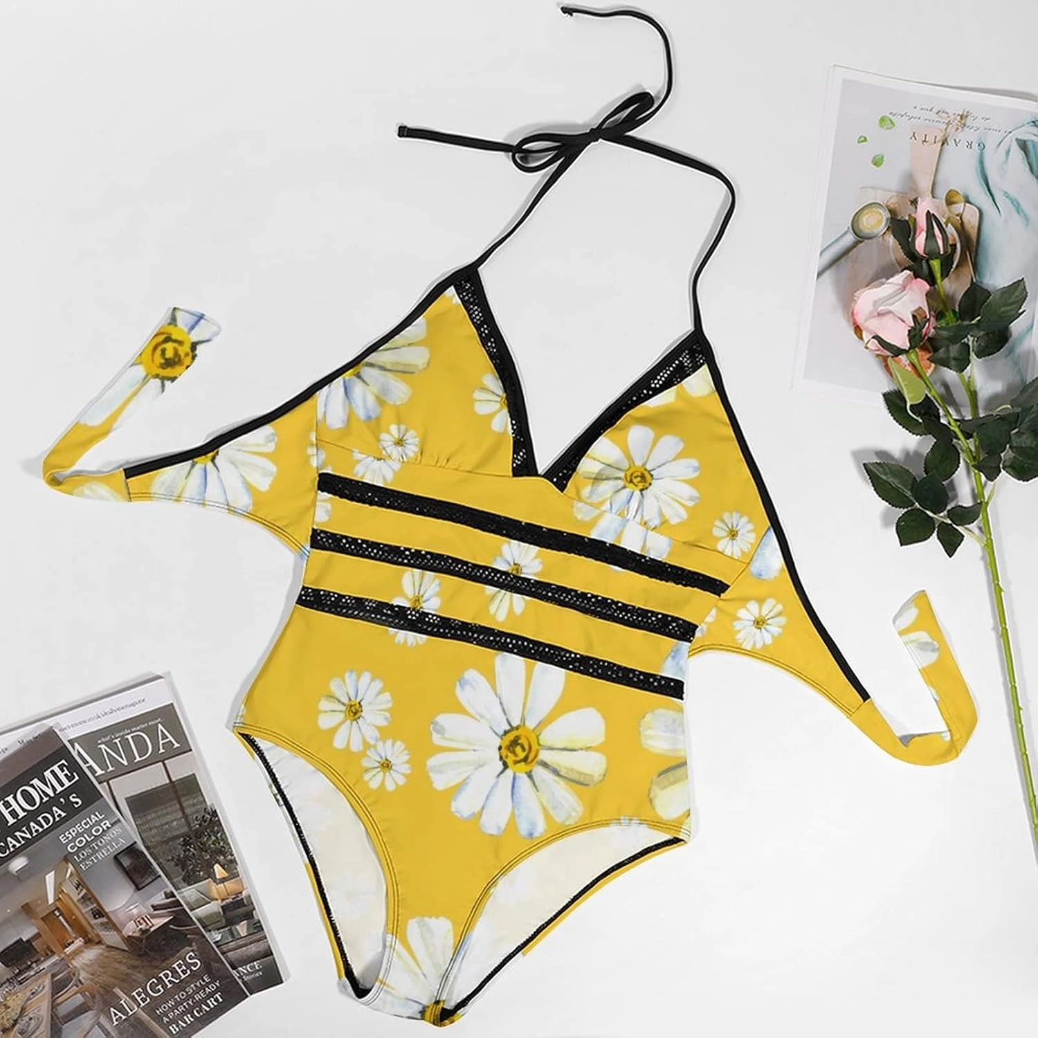 Women One-Piece Halter Bikini Padded Swimwear Tie Side Triangle Bathing Suit