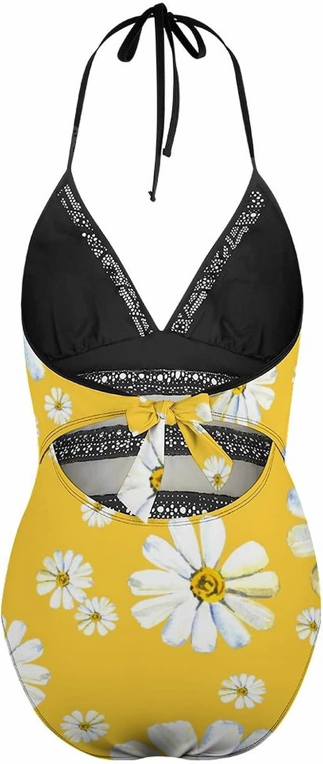 Women One-Piece Halter Bikini Padded Swimwear Tie Side Triangle Bathing Suit