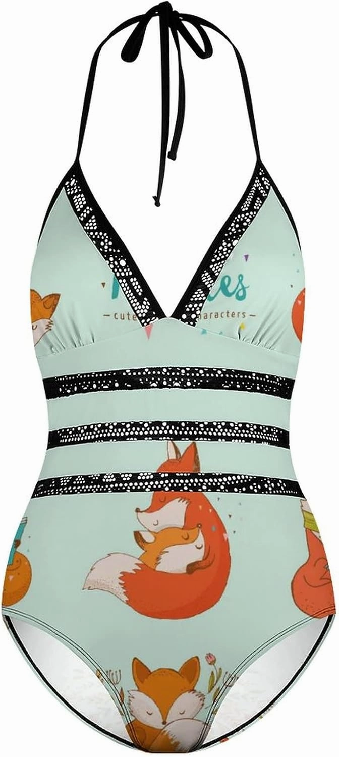 Women One-Piece Halter Bikini Padded Swimwear Tie Side Triangle Bathing Suit