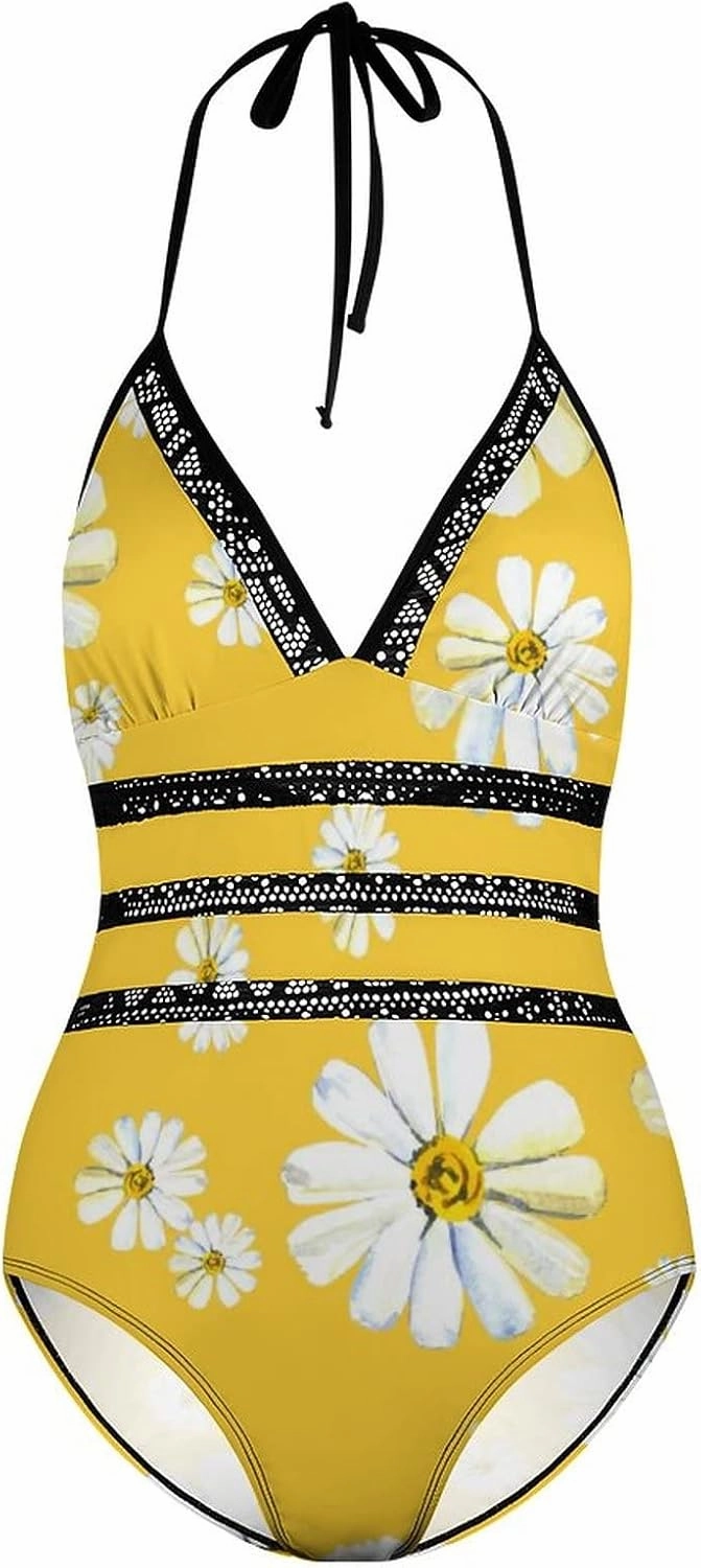 Women One-Piece Halter Bikini Padded Swimwear Tie Side Triangle Bathing Suit