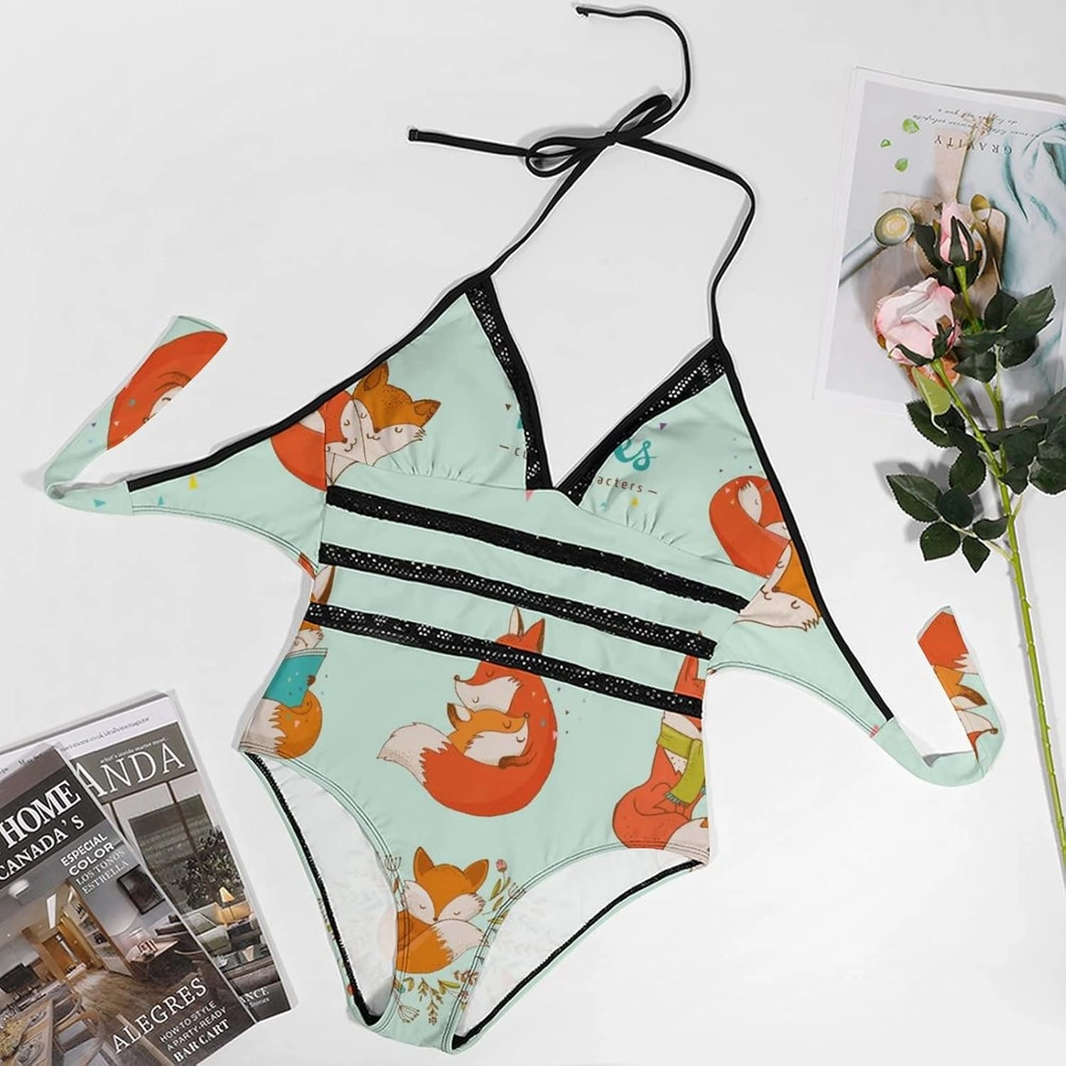 Women One-Piece Halter Bikini Padded Swimwear Tie Side Triangle Bathing Suit