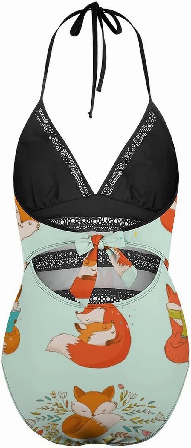 Women One-Piece Halter Bikini Padded Swimwear Tie Side Triangle Bathing Suit