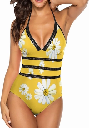 Women One-Piece Halter Bikini Padded Swimwear Tie Side Triangle Bathing Suit