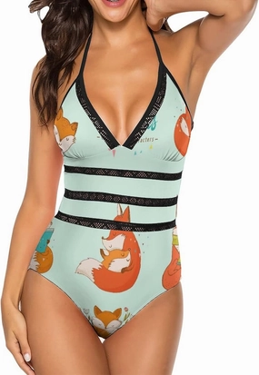 Women One-Piece Halter Bikini Padded Swimwear Tie Side Triangle Bathing Suit