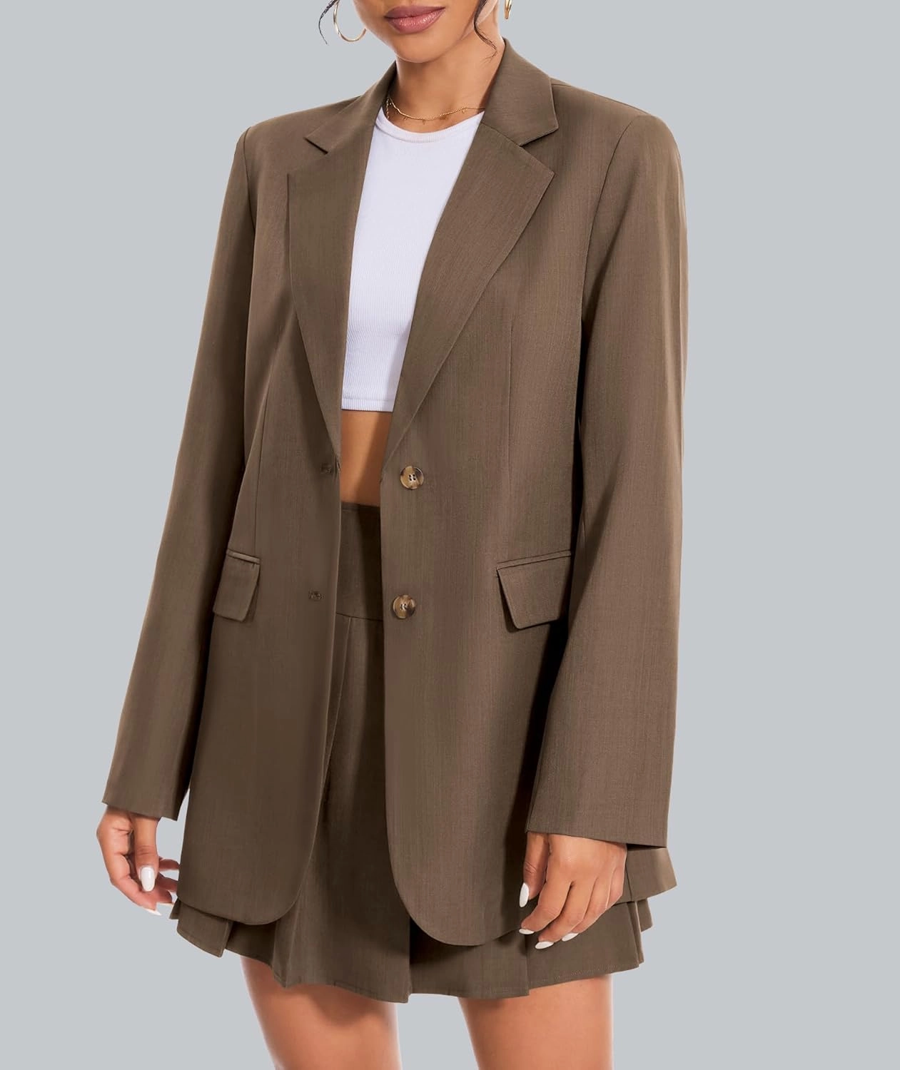 Women's 2 Piece Skirt Sets Business Casual Blazer Suit Mini Pleated Skorts Button Jackets Matching Outfits