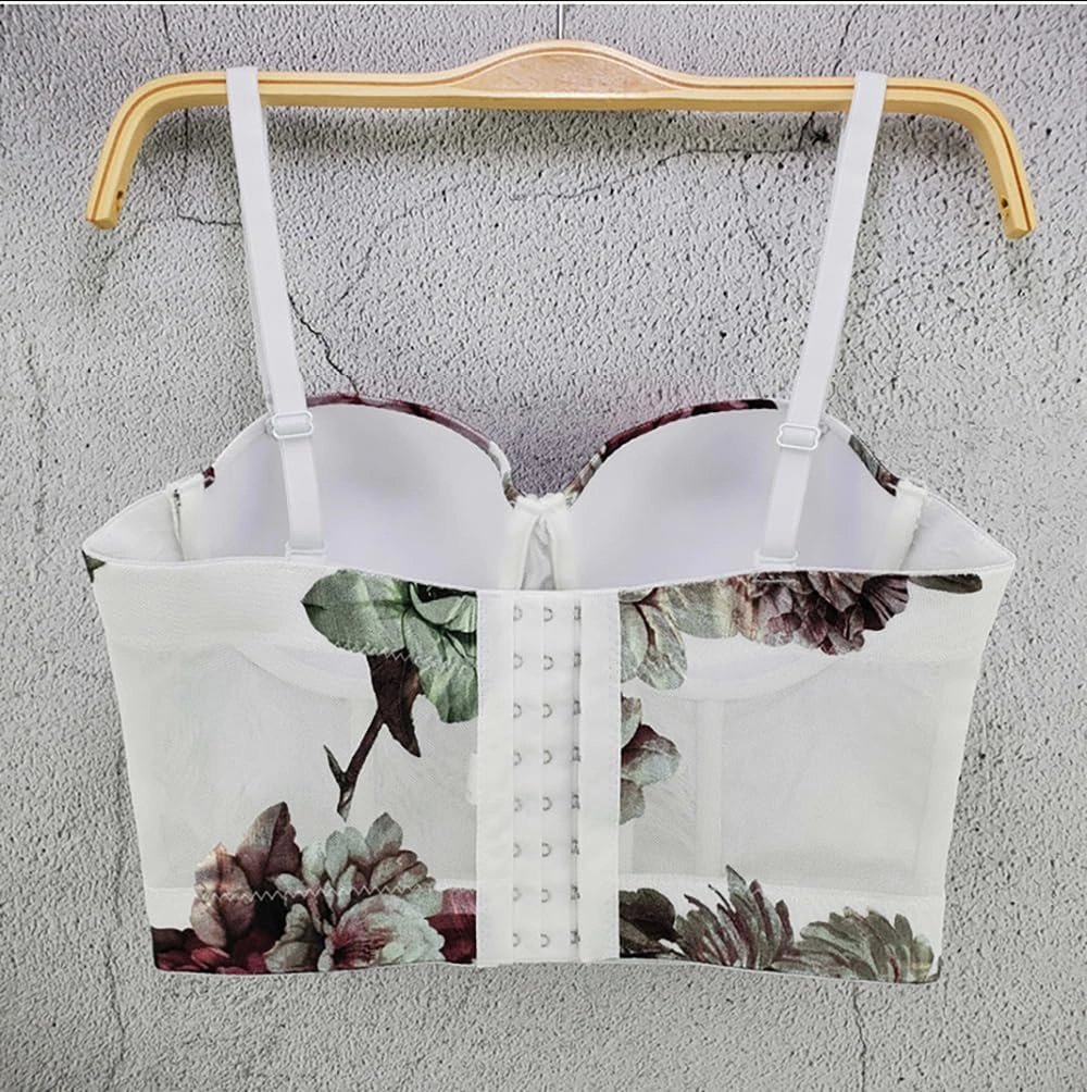 Women's Floral Print Sleeveless Spaghetti Strap Bustier Corset Crop Top Padded Push Up Going Out Tops