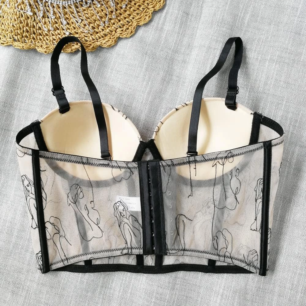 Women's Floral Print Sleeveless Spaghetti Strap Bustier Corset Crop Top Padded Push Up Going Out Tops