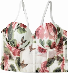 Women's Floral Print Sleeveless Spaghetti Strap Bustier Corset Crop Top Padded Push Up Going Out Tops
