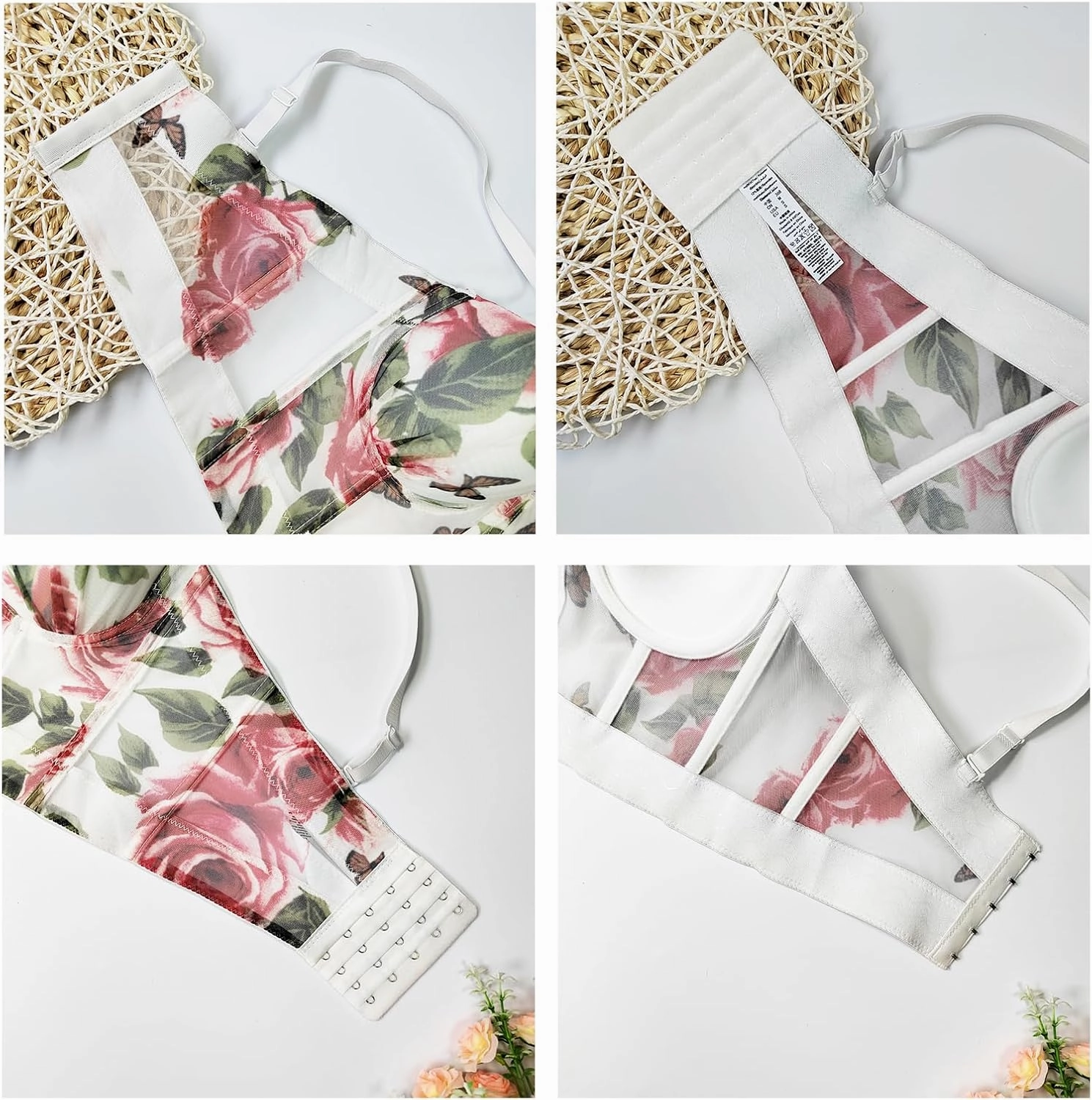 Women's Floral Print Sleeveless Spaghetti Strap Bustier Corset Crop Top Padded Push Up Going Out Tops