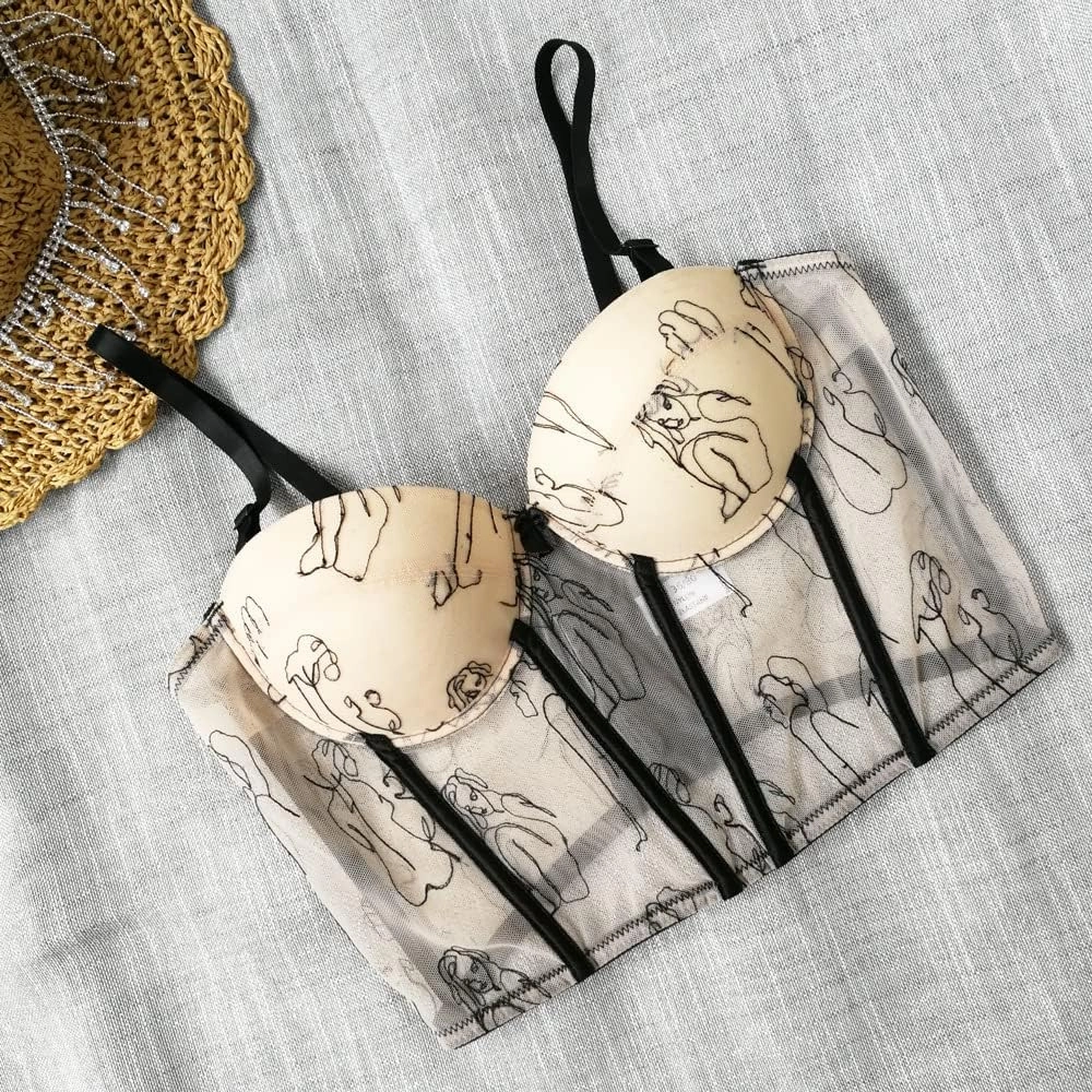 Women's Floral Print Sleeveless Spaghetti Strap Bustier Corset Crop Top Padded Push Up Going Out Tops