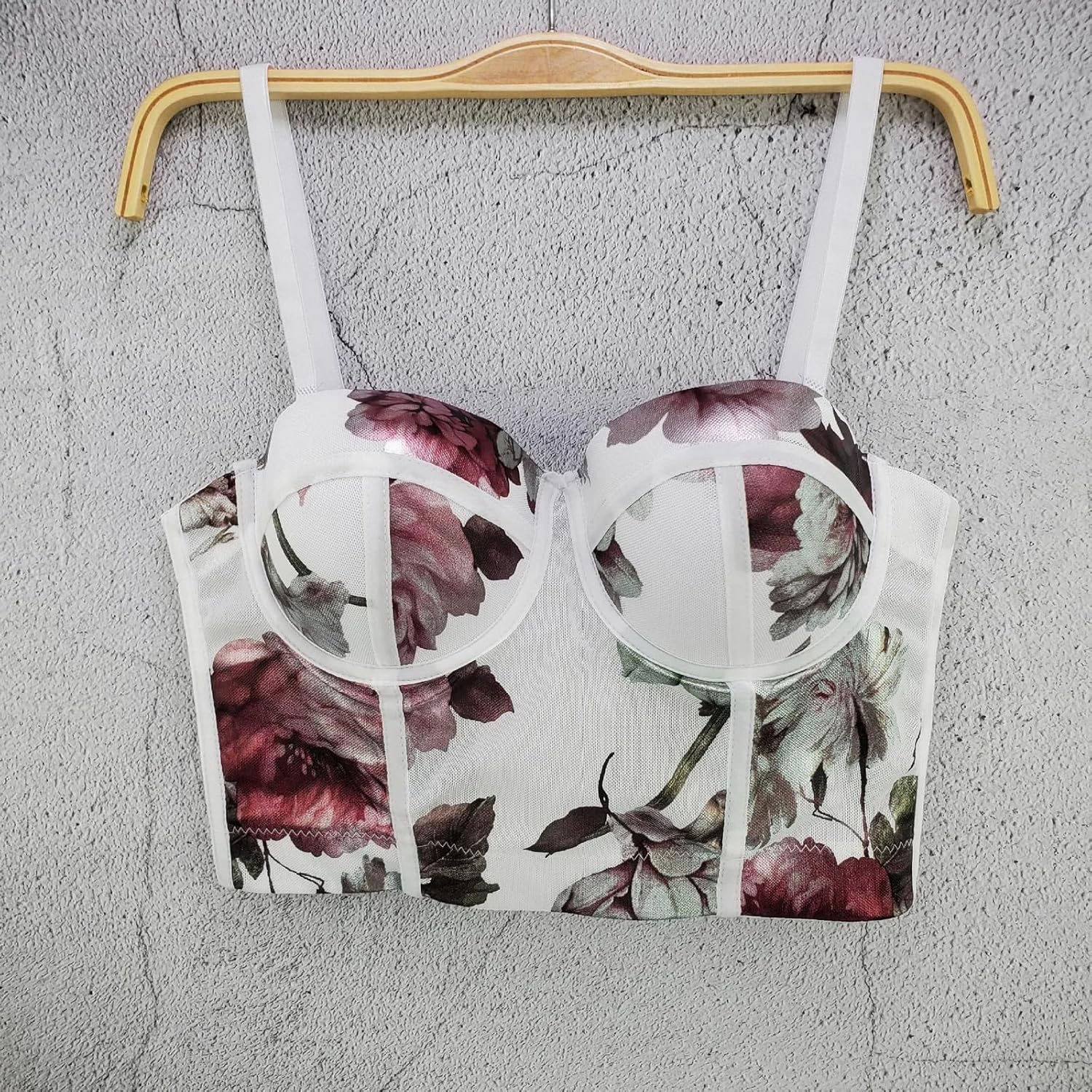 Women's Floral Print Sleeveless Spaghetti Strap Bustier Corset Crop Top Padded Push Up Going Out Tops