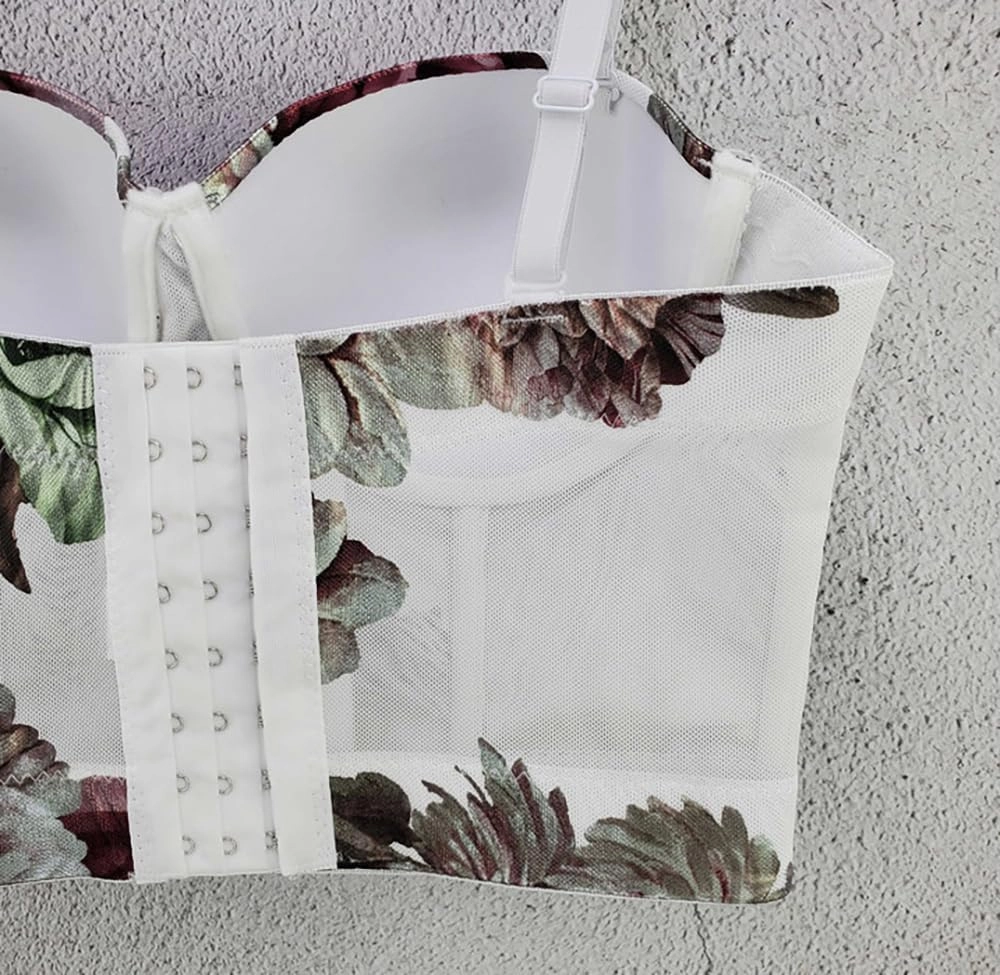 Women's Floral Print Sleeveless Spaghetti Strap Bustier Corset Crop Top Padded Push Up Going Out Tops