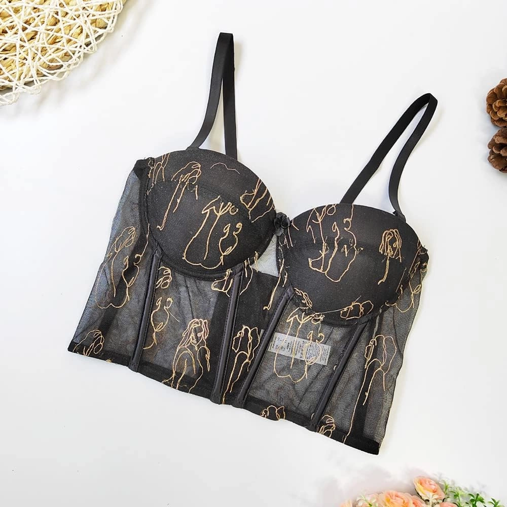 Women's Floral Print Sleeveless Spaghetti Strap Bustier Corset Crop Top Padded Push Up Going Out Tops