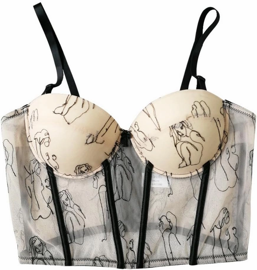 Women's Floral Print Sleeveless Spaghetti Strap Bustier Corset Crop Top Padded Push Up Going Out Tops