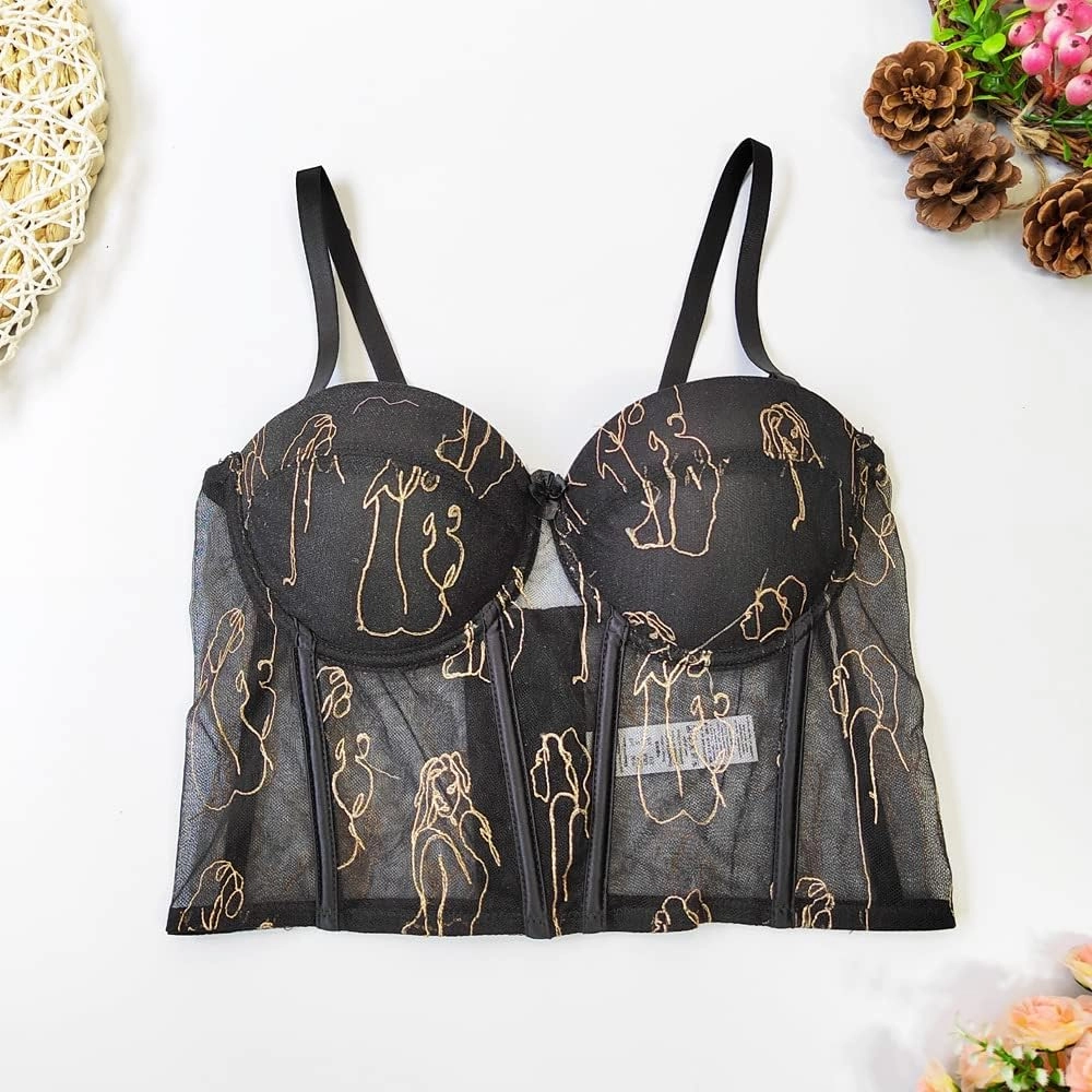 Women's Floral Print Sleeveless Spaghetti Strap Bustier Corset Crop Top Padded Push Up Going Out Tops