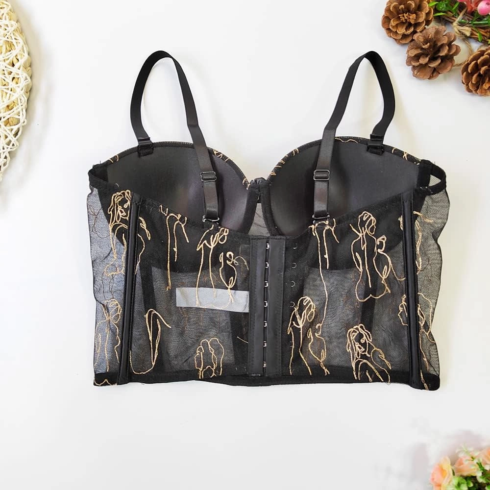 Women's Floral Print Sleeveless Spaghetti Strap Bustier Corset Crop Top Padded Push Up Going Out Tops