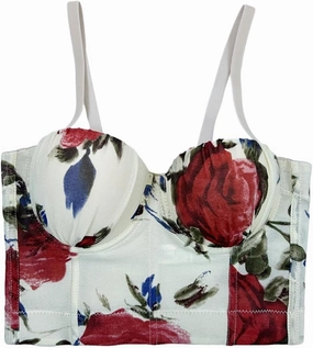 Women's Floral Print Sleeveless Spaghetti Strap Bustier Corset Crop Top Padded Push Up Going Out Tops