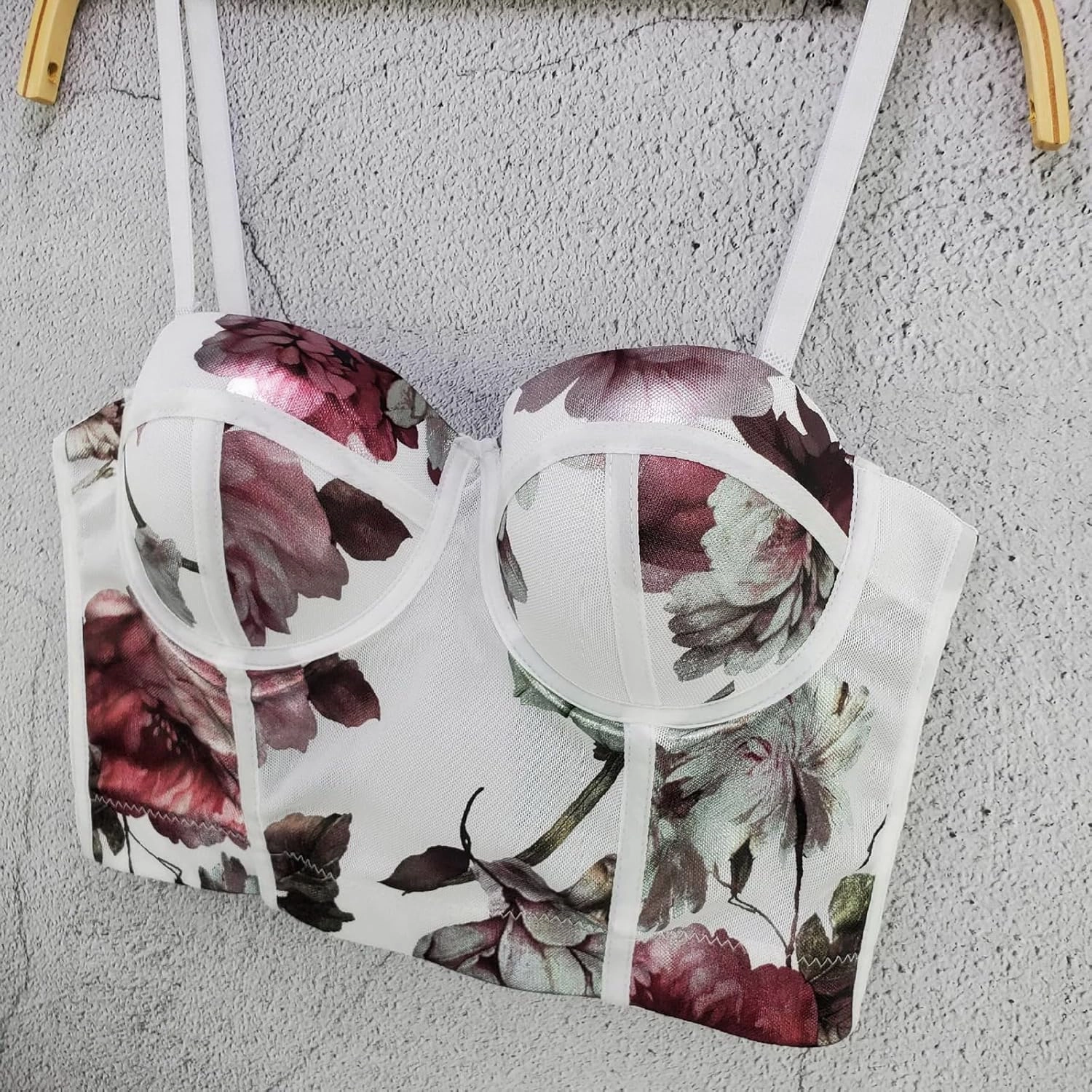 Women's Floral Print Sleeveless Spaghetti Strap Bustier Corset Crop Top Padded Push Up Going Out Tops