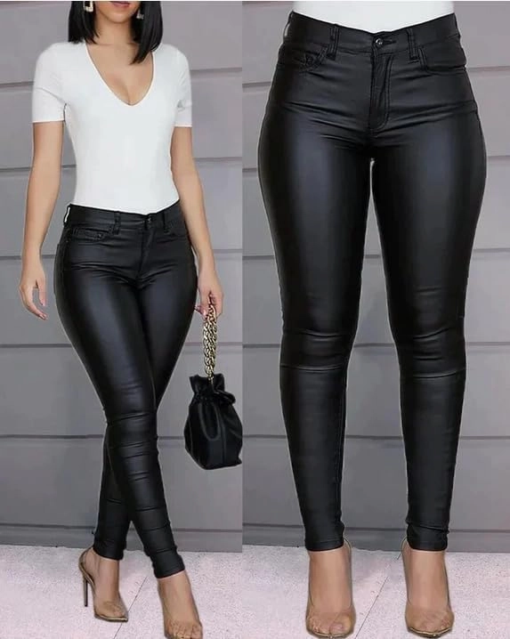 Women’s High-Waist PU Leather Leggings – Stretchy Faux Leather Pants for Club, Casual, or Night Out