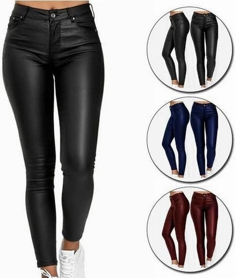 Women’s High-Waist PU Leather Leggings – Stretchy Faux Leather Pants for Club, Casual, or Night Out