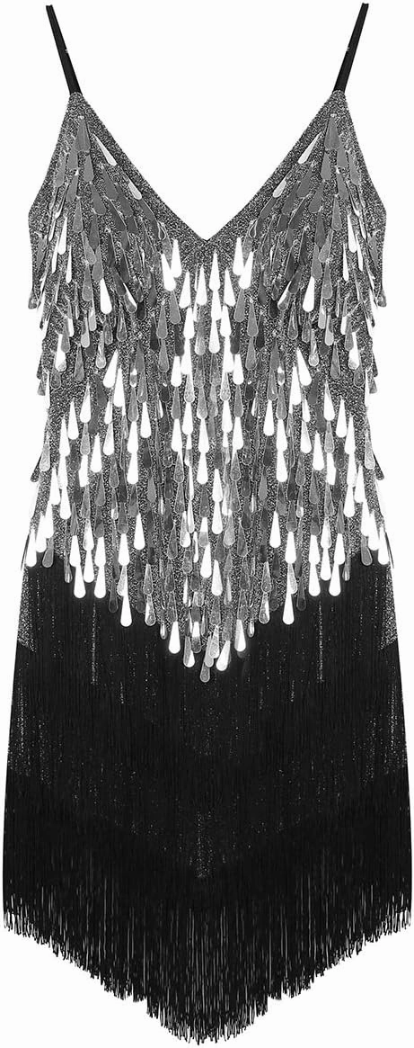 Women's Latin Dance Dress Cha Cha Ballroom Samba Tango Dress Sequins Cocktail Party Dancewear