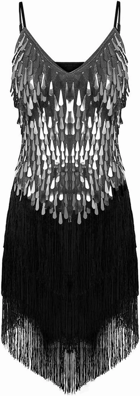 Women's Latin Dance Dress Cha Cha Ballroom Samba Tango Dress Sequins Cocktail Party Dancewear