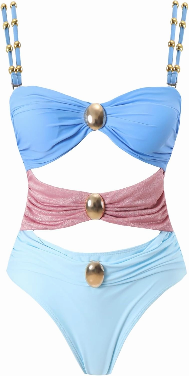 Women's One Piece Swimsuit with Cover up Set Beach Wrap Skirt Retro Bikini Set Two Piece Bathing Suit with Cover up