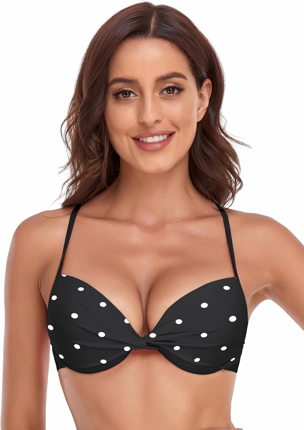 Women's Push Up Bikini Top Twist Front Underwire Molded Soft Pads Vintage Bikini Swimsuits Tops