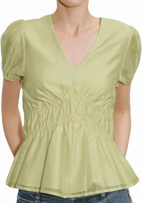Women's Tops Short Puff Sleeve V Neck Cropped Shirt Casual Lightweight Pullover Blouse Summer