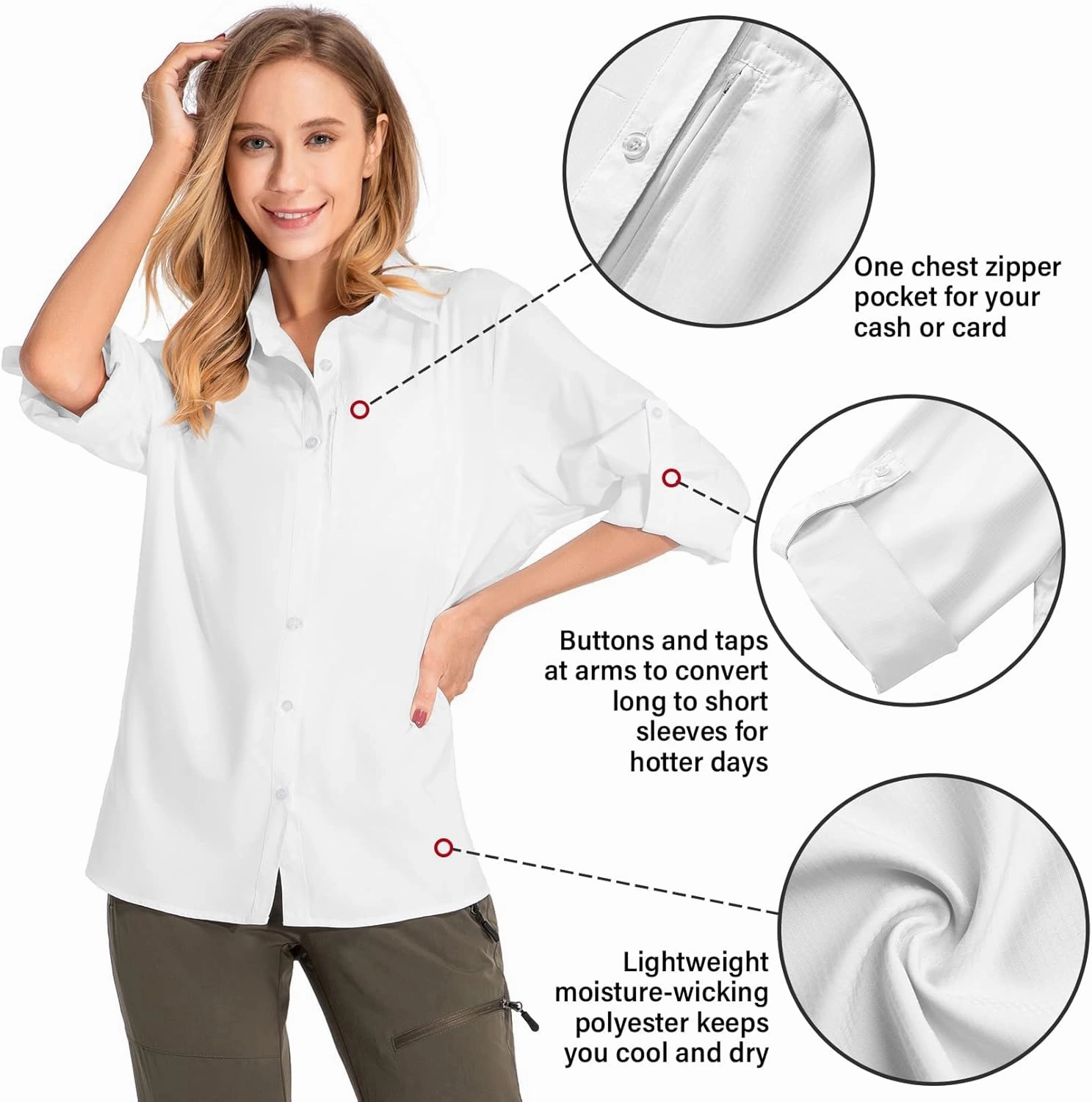 Women's UPF 50 Long Sleeve Sun Protection Shirts Quick Dry Outdoor Fishing Hiking Travel Shirt