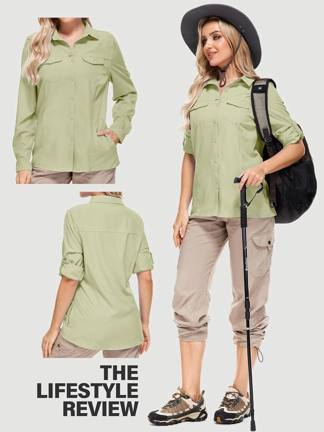 Women UPF 50  Sun Protection Safari Shirts Quick Dry Lightweight Outdoor Fishing Hiking Travel Shirts with Zipper Pockets