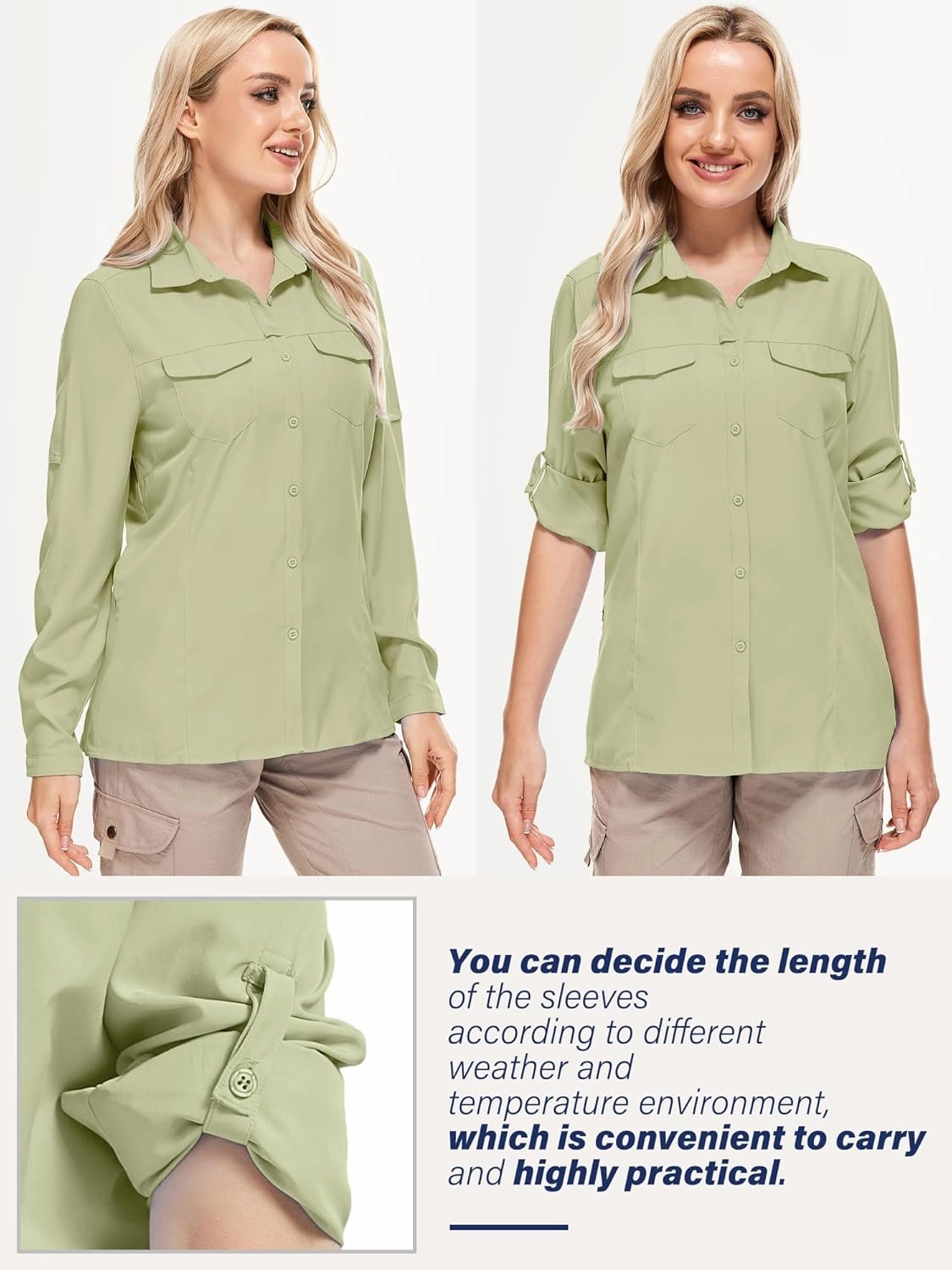 Women UPF 50  Sun Protection Safari Shirts Quick Dry Lightweight Outdoor Fishing Hiking Travel Shirts with Zipper Pockets