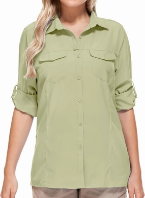 Women UPF 50  Sun Protection Safari Shirts Quick Dry Lightweight Outdoor Fishing Hiking Travel Shirts with Zipper Pockets