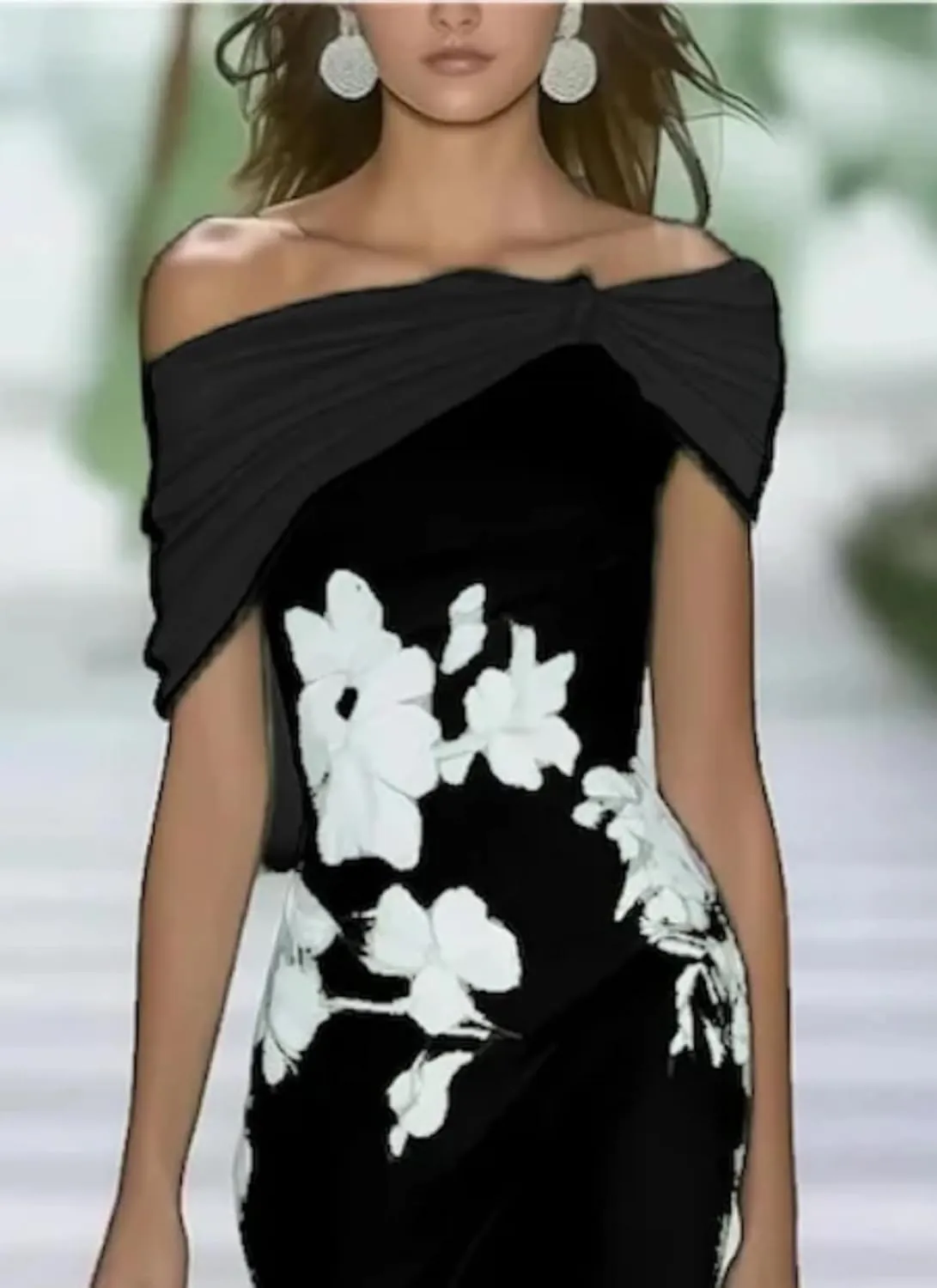 Womens 2025 Fashion Fresh Off Shoulder Floral Print Green Maxi Dress Slim Fit Summer Dress