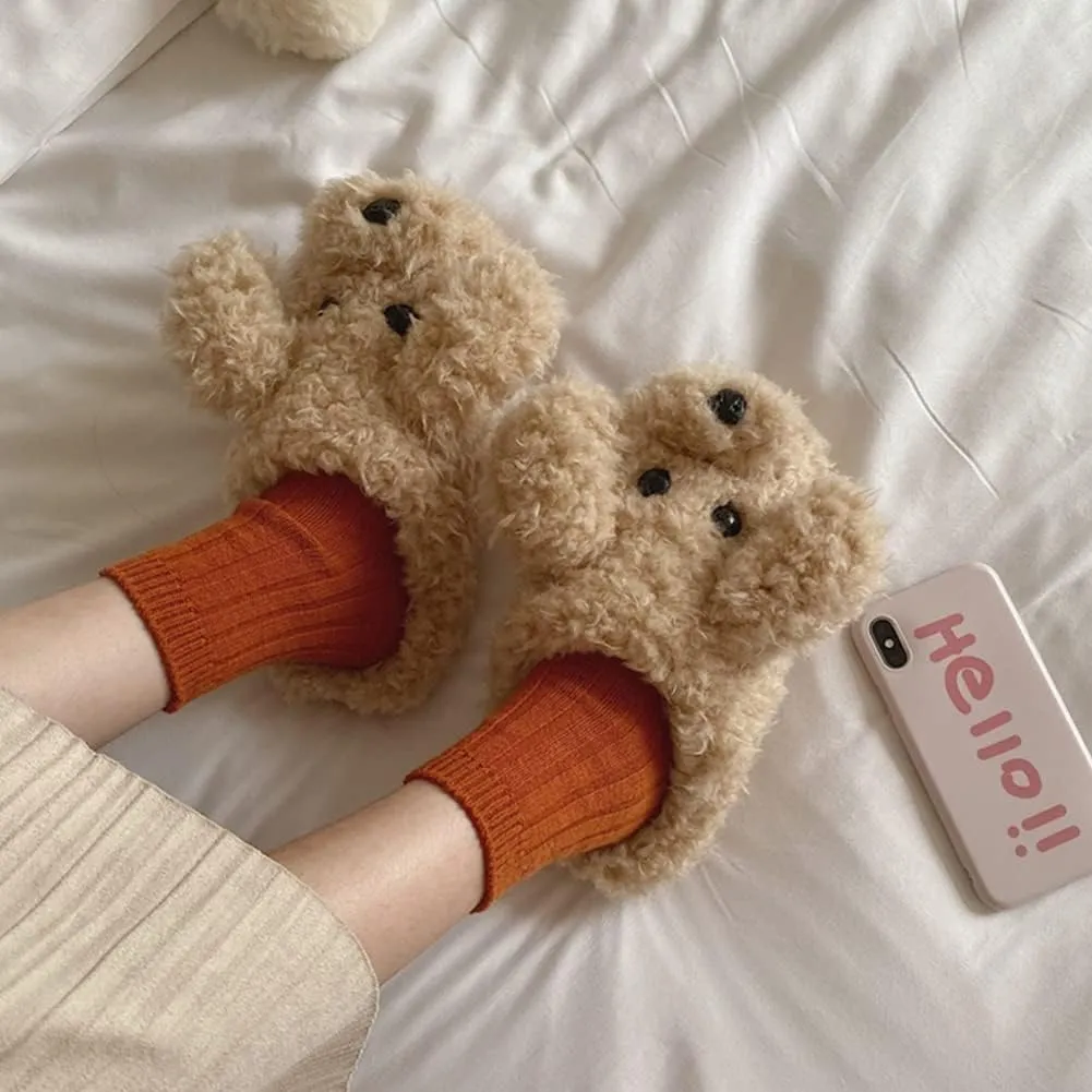 Women's Cute Teddy Animal Slippers House Slippers Warm Memory Foam Cotton Cozy Soft Fleece Plush Home Slippers Indoor Outdoor