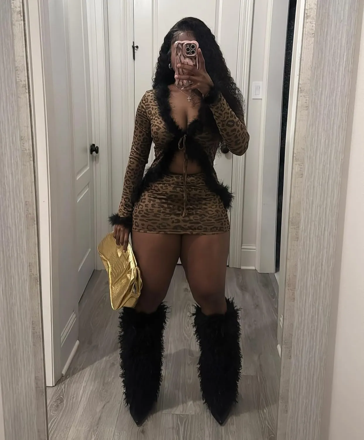 Womens Leopard Skirt Outfit Long Sleeve Lace Up Mini Wrap Skirts Sexy Club Party Mini Skirt Sets