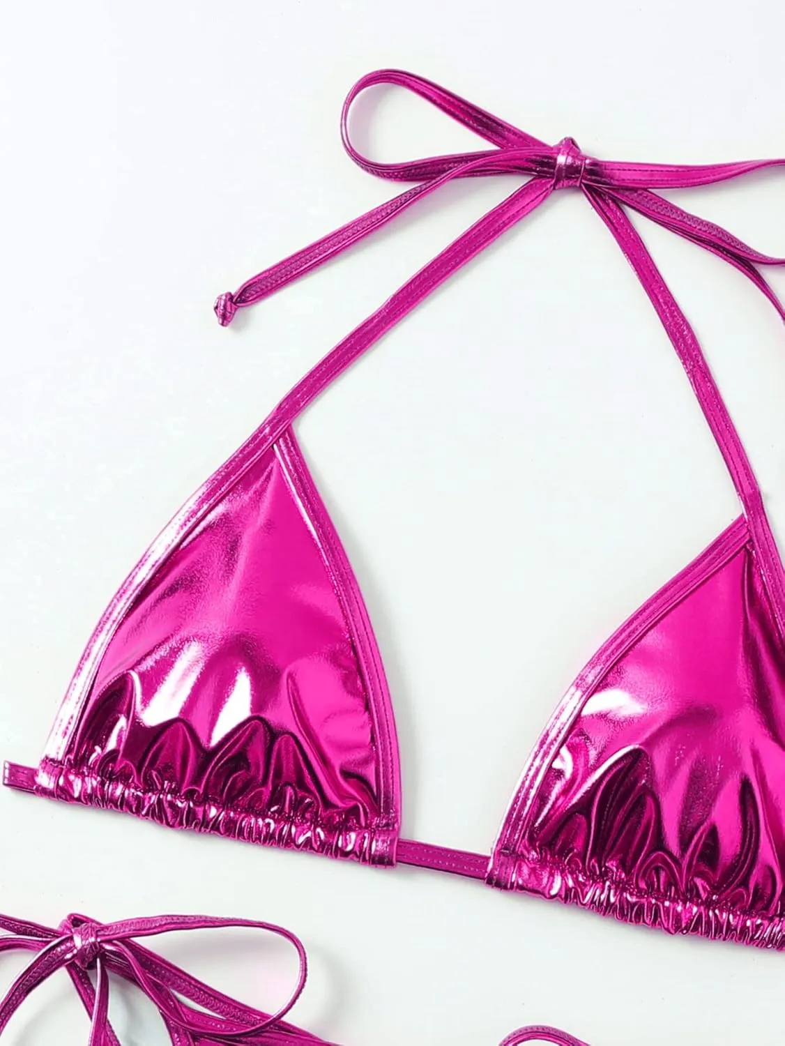 Women's Liquid Metallic Rainbow Bikini Sets Shiny String Padded Triangle 2 Pieces Swimsuit Set