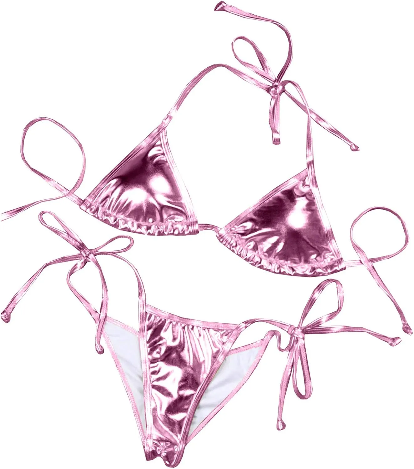 Women's Liquid Metallic Rainbow Bikini Sets Shiny String Padded Triangle 2 Pieces Swimsuit Set