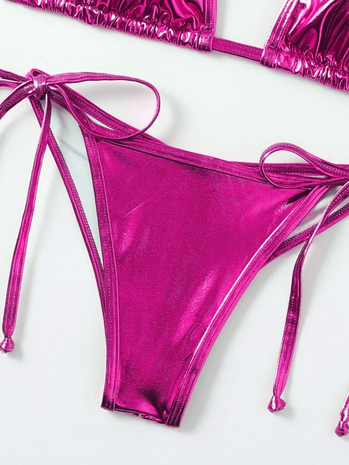 Women's Liquid Metallic Rainbow Bikini Sets Shiny String Padded Triangle 2 Pieces Swimsuit Set
