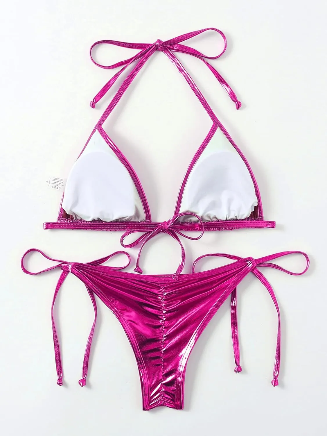 Women's Liquid Metallic Rainbow Bikini Sets Shiny String Padded Triangle 2 Pieces Swimsuit Set