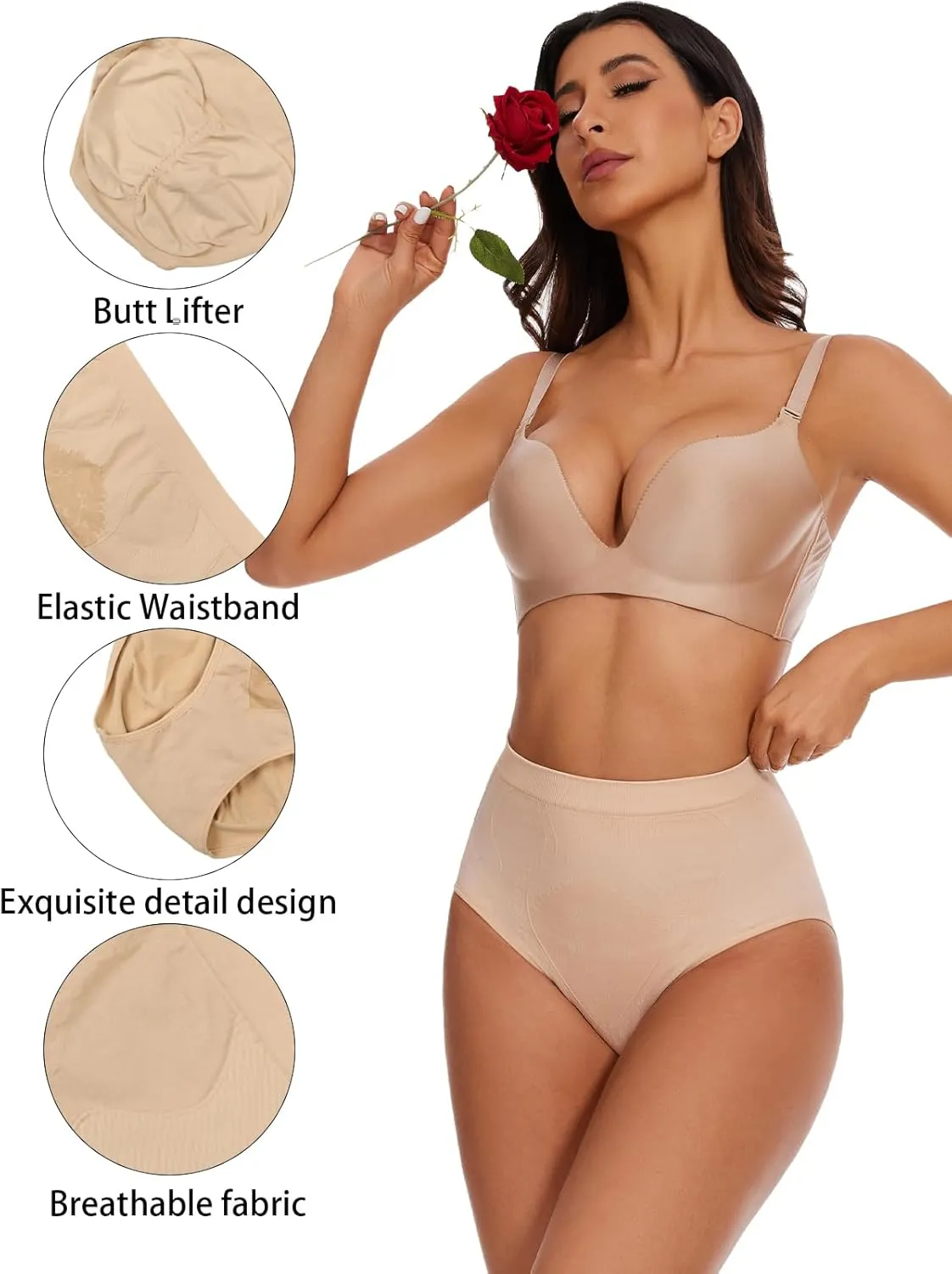 Women's Shapewear Tummy Control Jacquard Underwear for Women High Waist Shaping Panty Body Shaper Seamless Brief